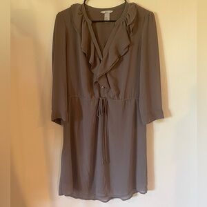 H&M Taupe Long Sleeve Ruffle Dress